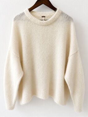 Free People Alpaca Blend Oversized Cream Sweater Cozy Soft Knit